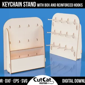 Wooden keychain stand with storage box and 12 reinforced hooks