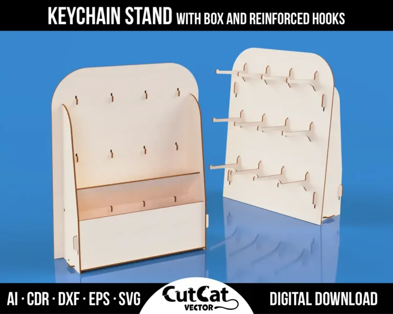 Laser Cut Keychain Display Stand SVG – Hooks & Storage Box