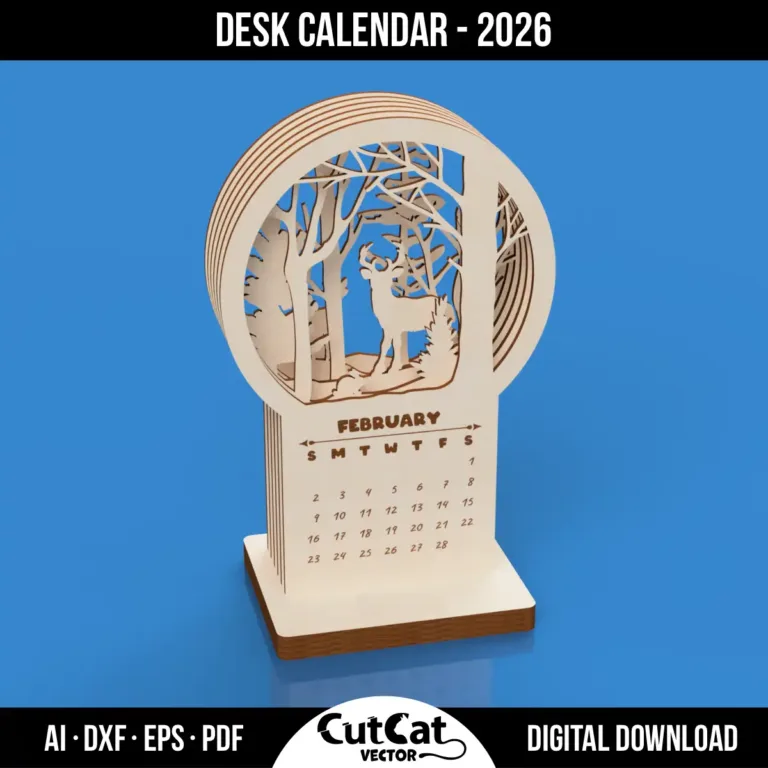 Tunnel Desk Calendar 2026 SVG – Layered Forest Laser Cut File