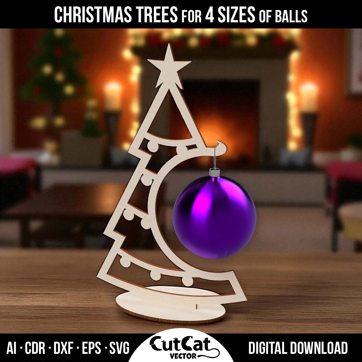 Wooden Christmas Tree Ornament Stand with Garland - Laser Cut Template for 4 Ball Sizes - Image 2