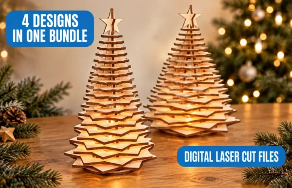 3D Christmas Tree Lantern SVG – 4 Layered Tea Light Holders
