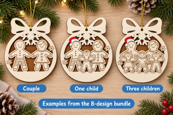 Gingerbread Family Christmas Ornament SVG – 8 Personalized Layered Baubles