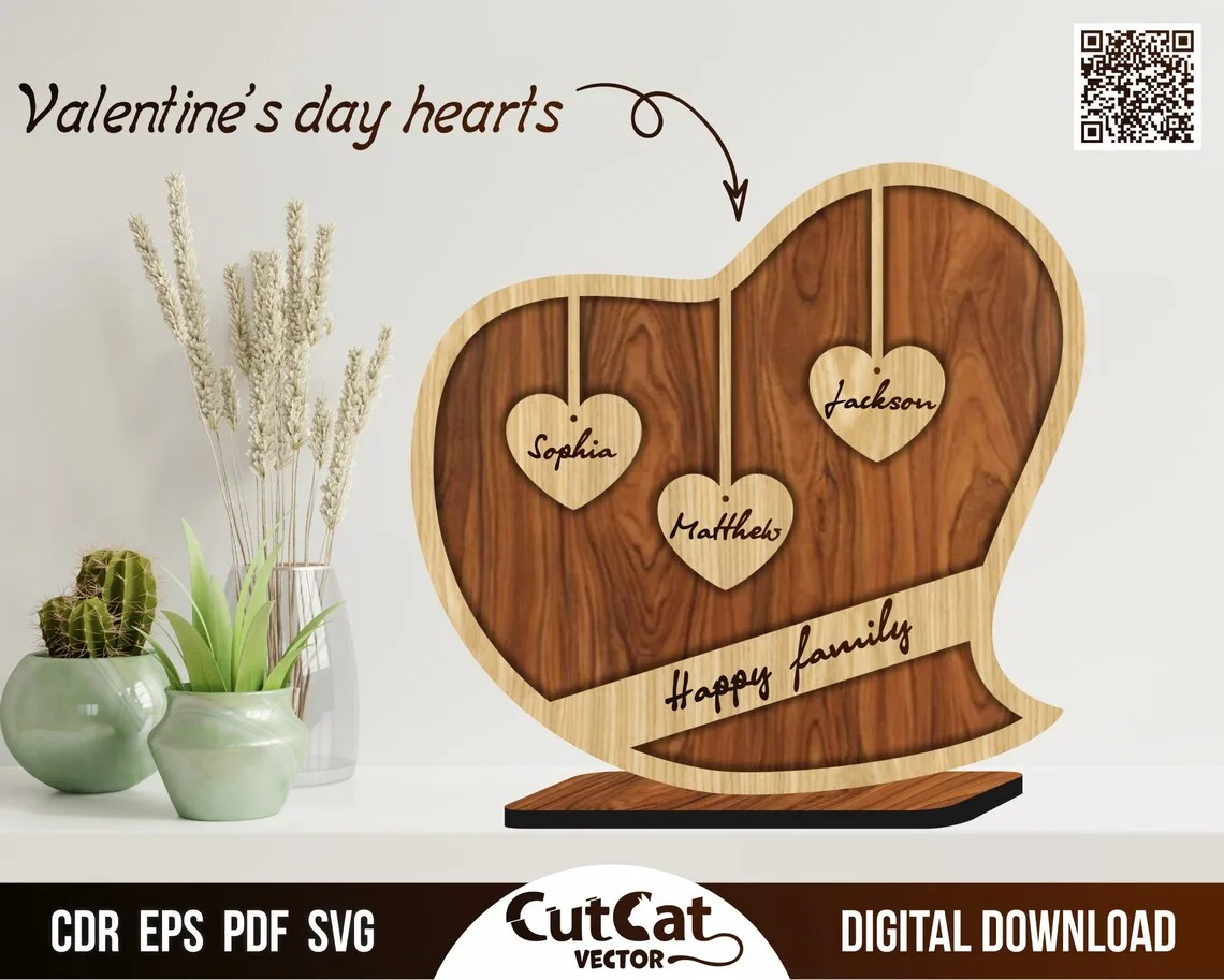 Personalized Valentine Heart laser cut file
