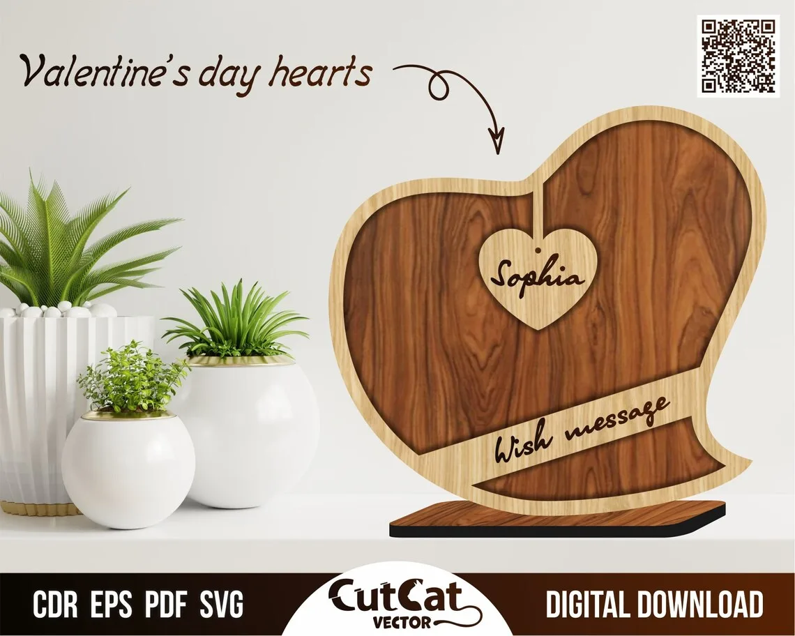 Personalized Valentine Heart laser cut file – view 2