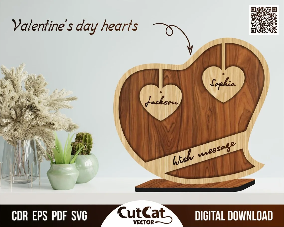 Personalized Valentine Heart laser cut file – view 4