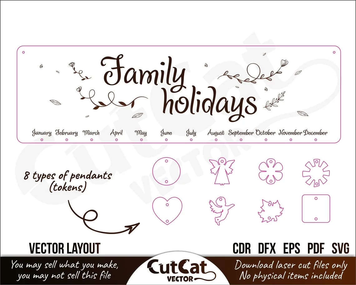 Family Birthday Calendar laser cut file – view 5