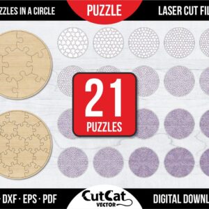 Round Jigsaw Puzzle Bundle laser cut file