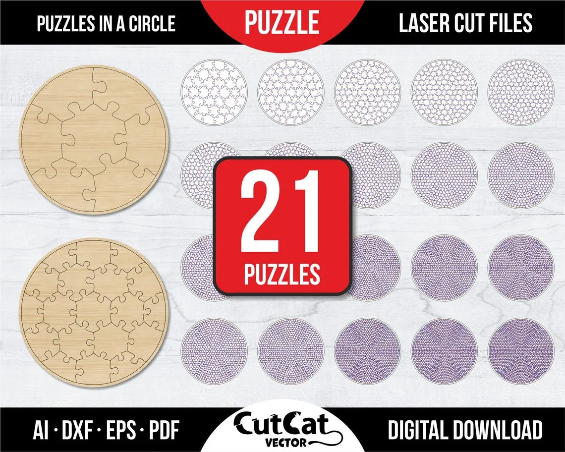 Round Jigsaw Puzzle Bundle laser cut file
