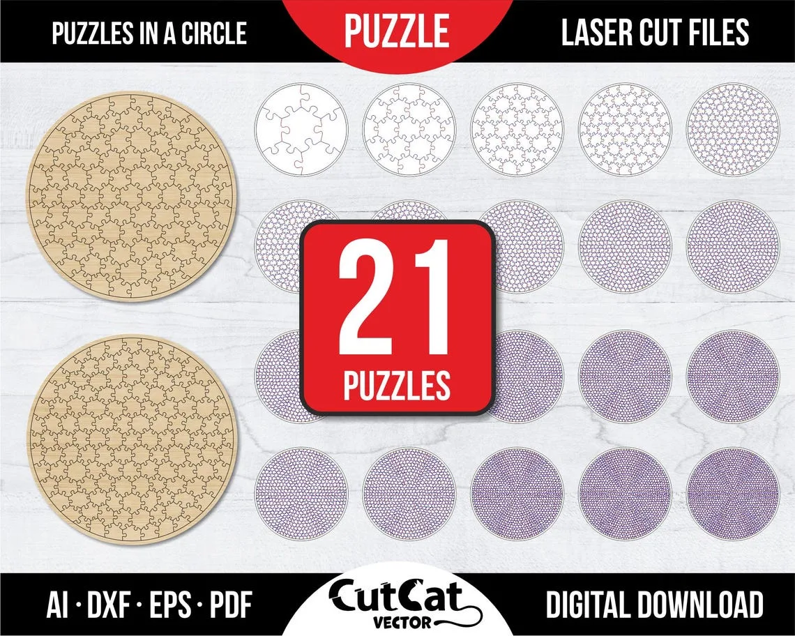 Round Jigsaw Puzzle Bundle laser cut file – view 3