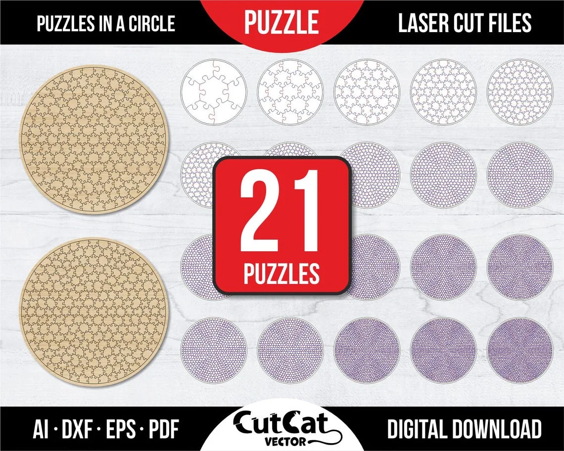 Round Jigsaw Puzzle Bundle laser cut file – view 4