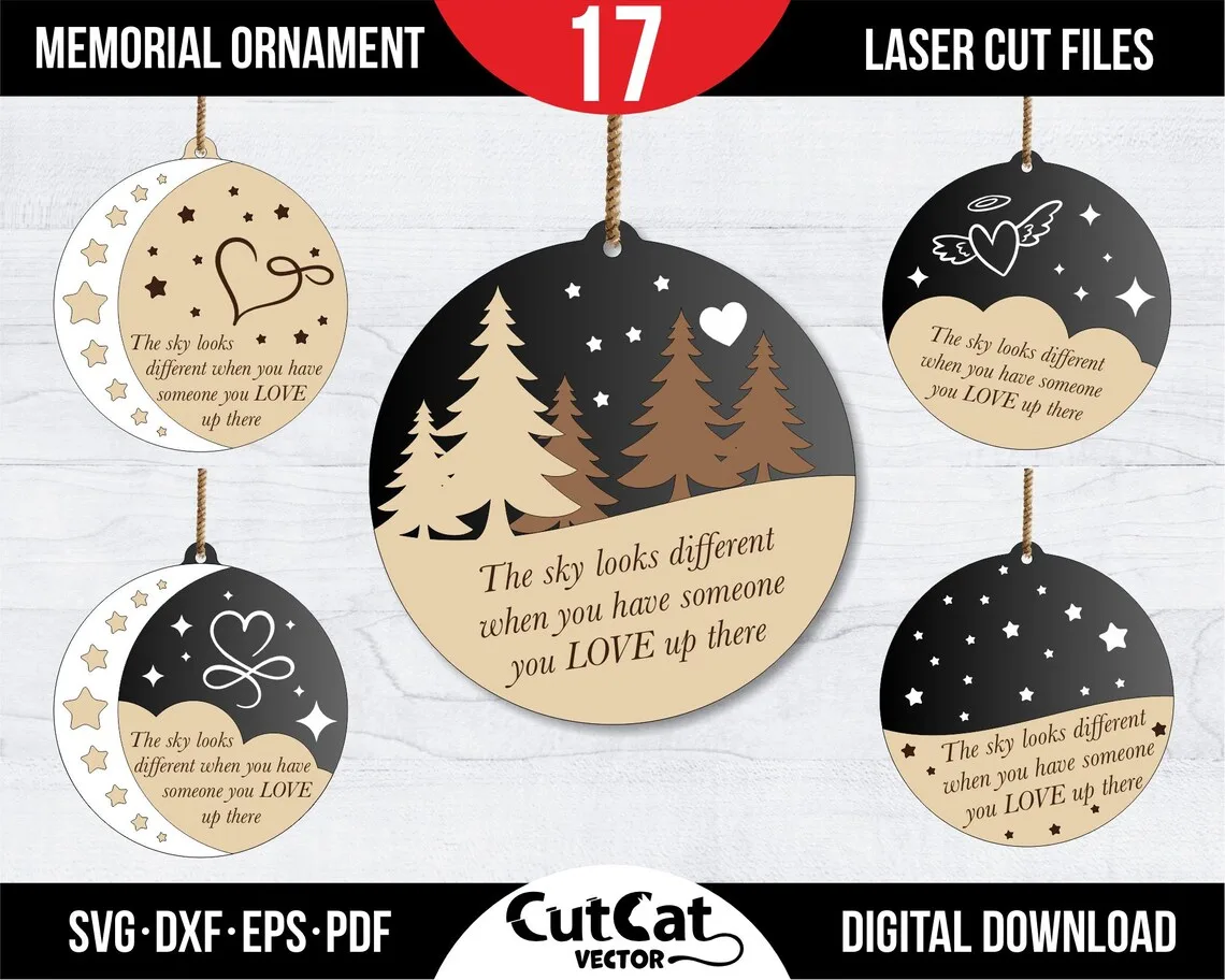 Memorial Christmas Ornament laser cut file – view 2