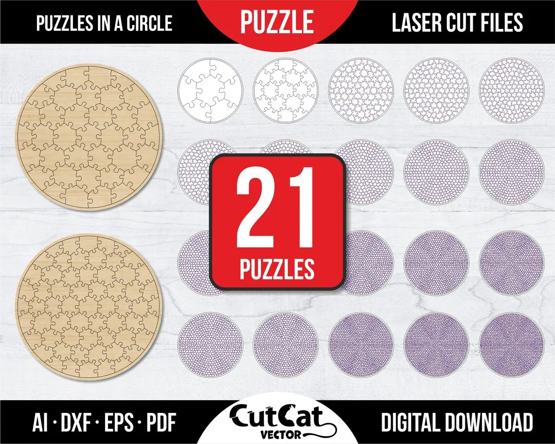 Round Jigsaw Puzzle Bundle laser cut file – view 2