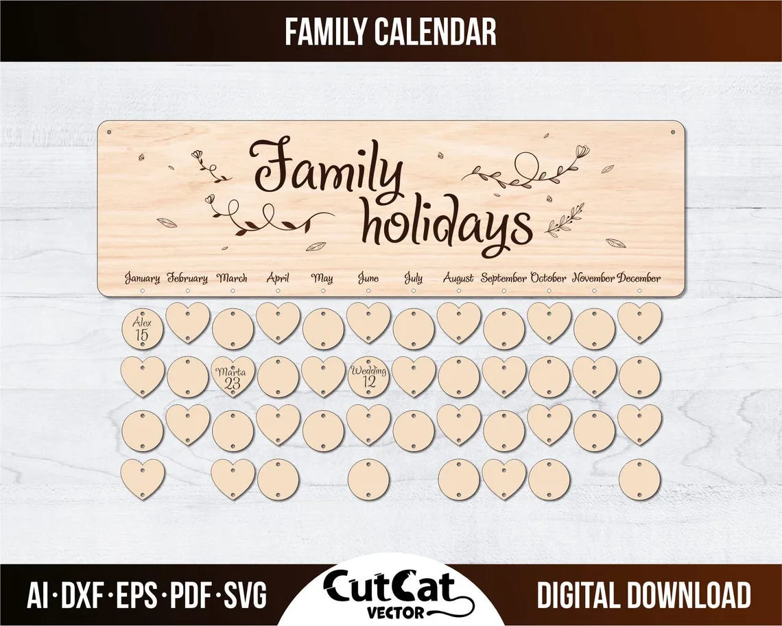 Family Birthday Calendar laser cut file – view 4