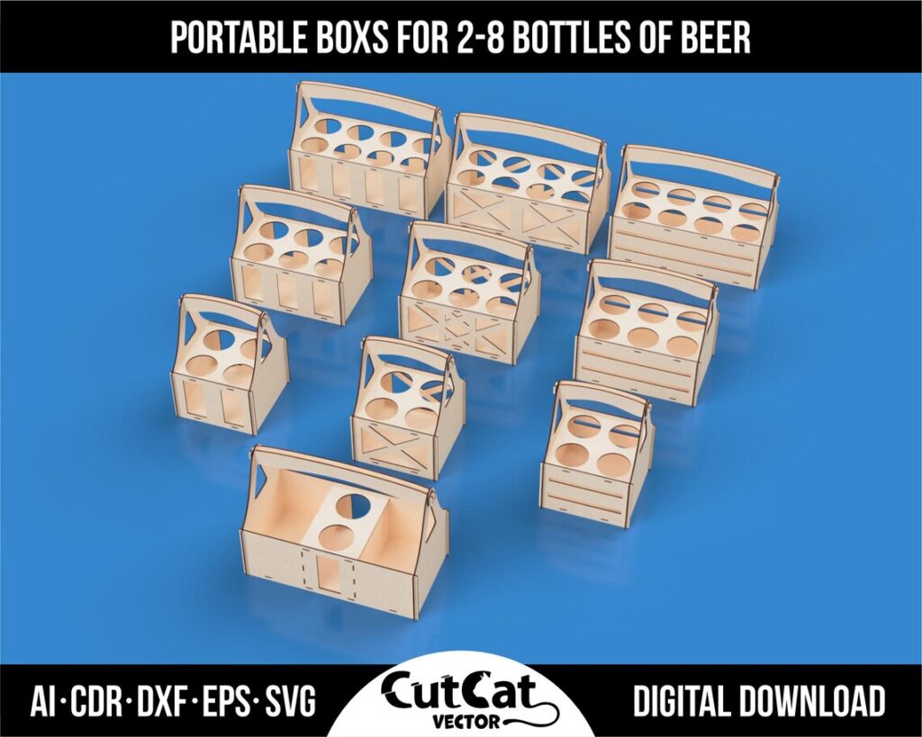 Beer Bottle Box SVG – Portable Carriers for 2 to 12 Bottles