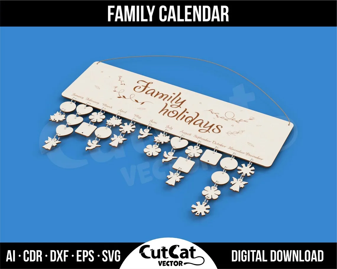 Family Birthday Calendar laser cut file – view 3