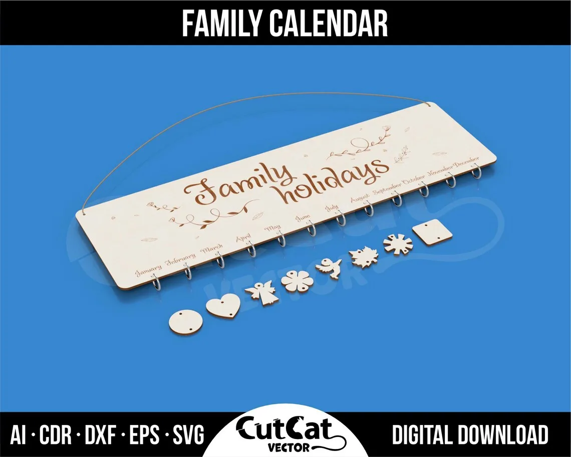 Family Birthday Calendar laser cut file – view 2