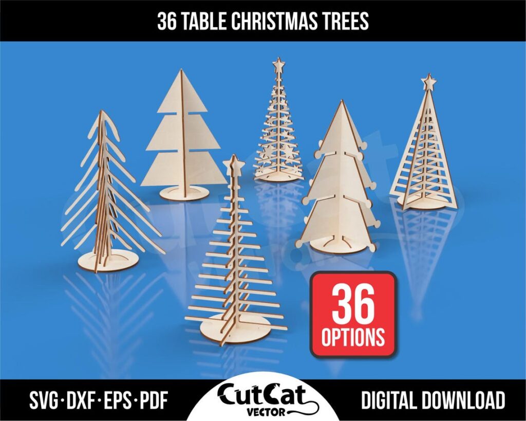 Tabletop Christmas Tree SVG Bundle – 36 Minimalist Tree Designs