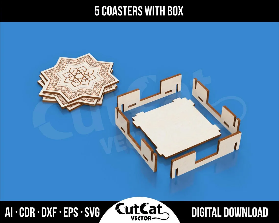 Islamic Coaster Set laser cut file – view 3