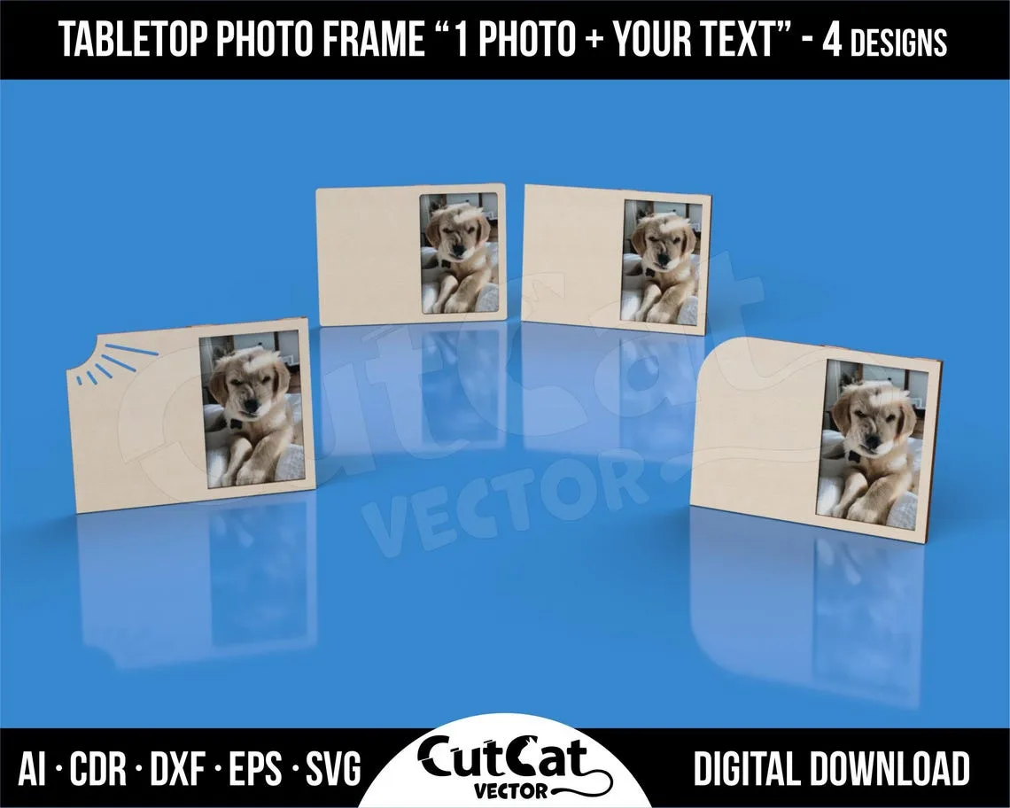 Tabletop Photo Frame with Text Area laser cut file – view 2