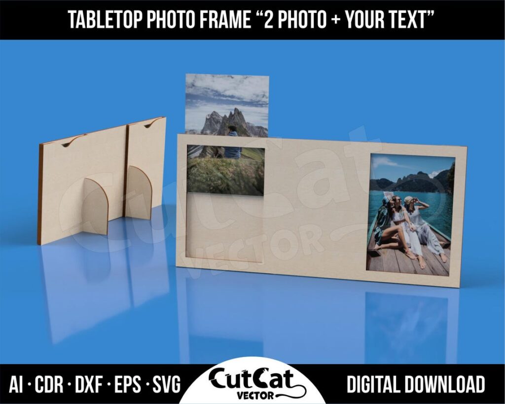 Two Photo Frame SVG with Custom Text Panel – 3 Sizes, 2 Styles