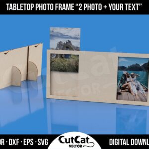 Two Photo Frame with Custom Text Panel laser cut file