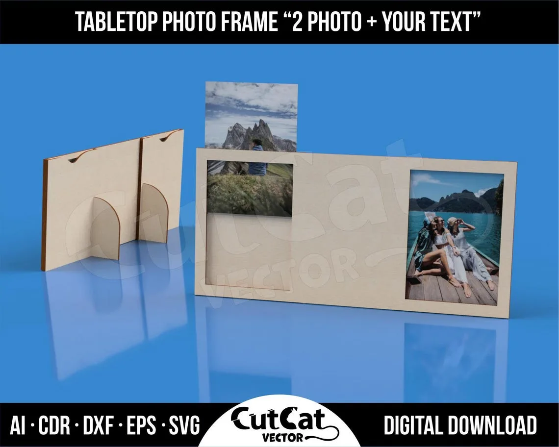 Two Photo Frame with Custom Text Panel laser cut file