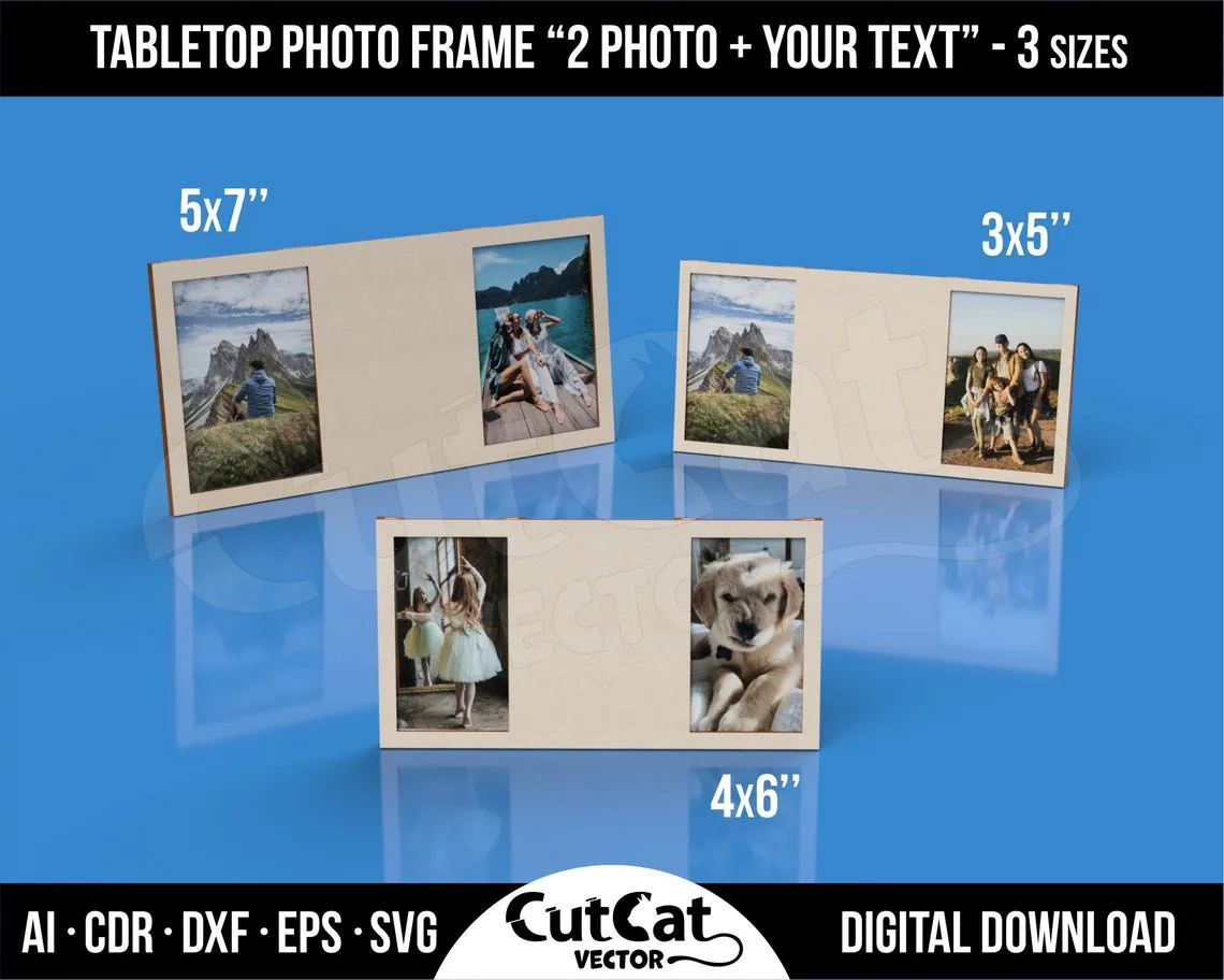 Two Photo Frame with Custom Text Panel laser cut file – view 2