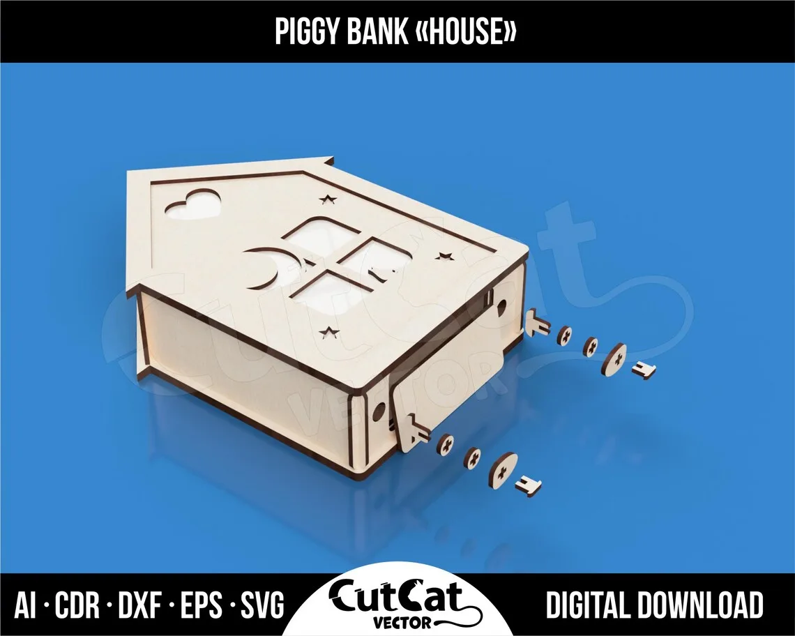 House Piggy Bank laser cut file – view 2