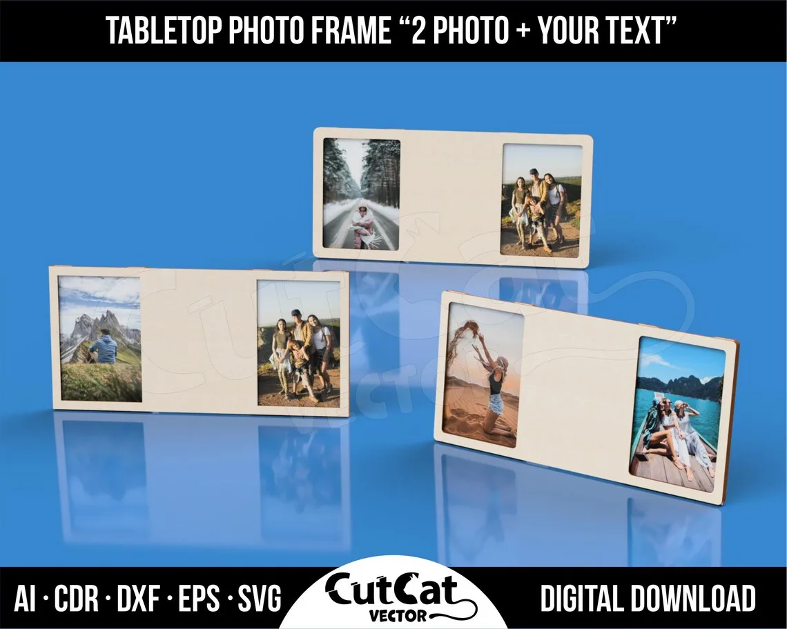 Two Photo Frame with Custom Text Panel laser cut file – view 5