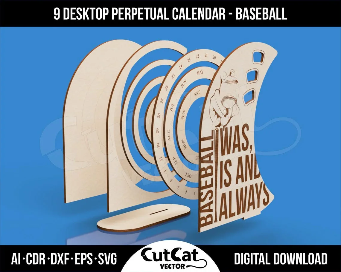 Baseball Perpetual Calendar laser cut file – view 4
