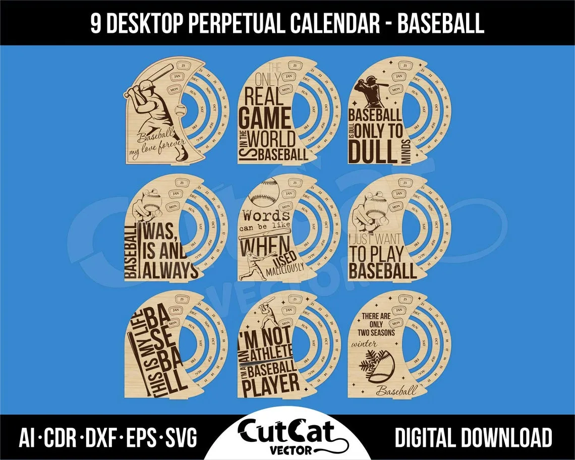Baseball Perpetual Calendar laser cut file – view 2