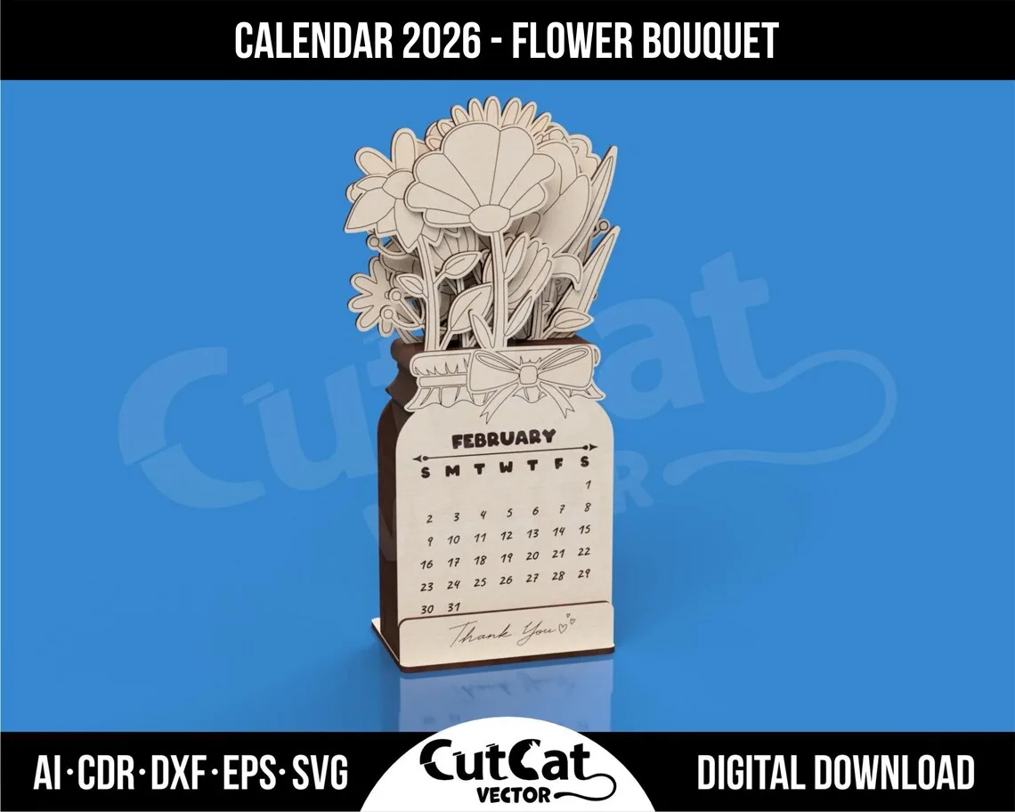 2027 Flower Bouquet Desk Calendar laser cut file – view 3