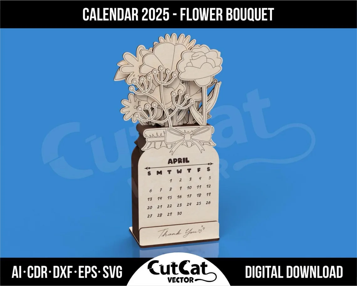 2027 Flower Bouquet Desk Calendar laser cut file – view 4