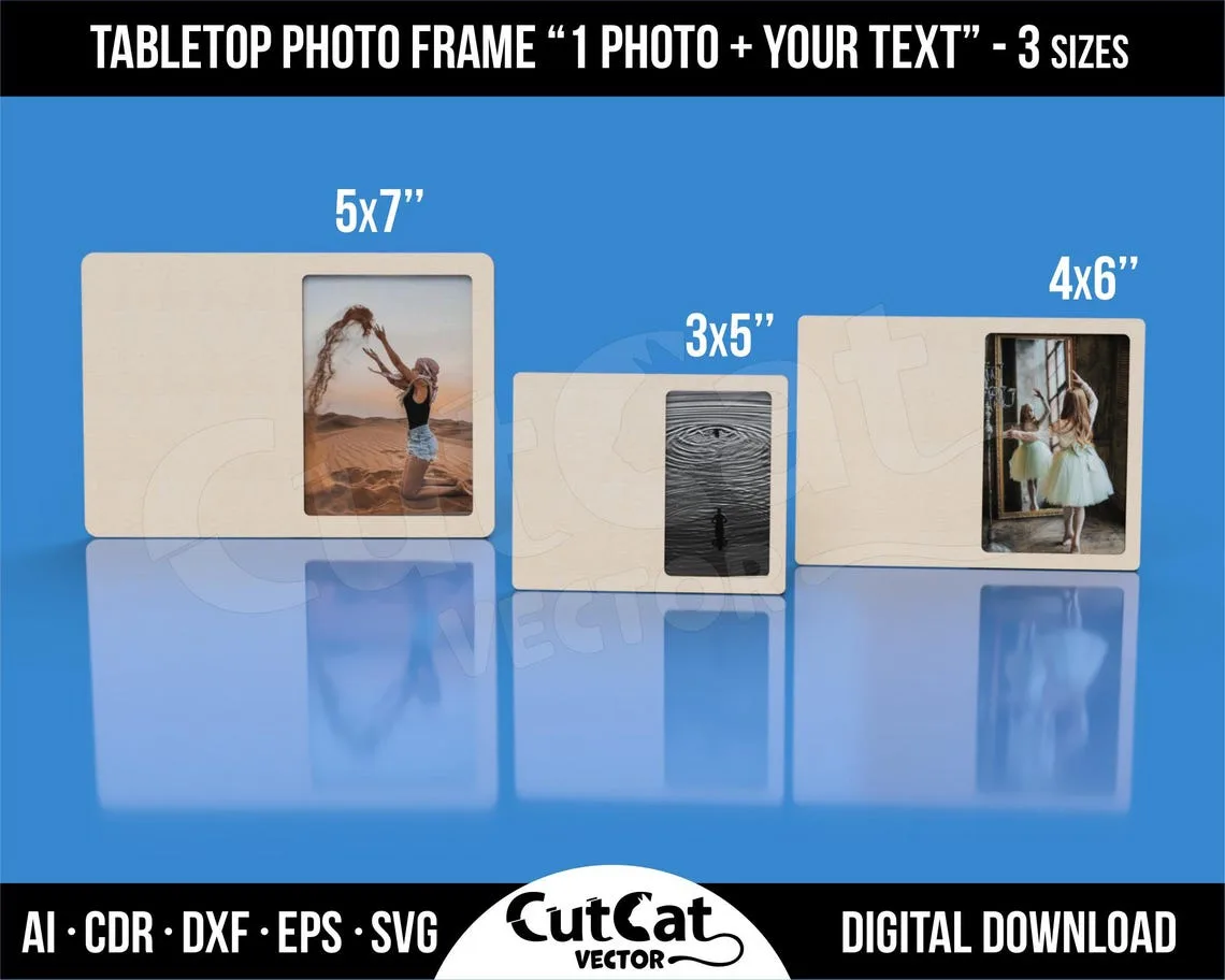 Tabletop Photo Frame with Text Area laser cut file – view 3