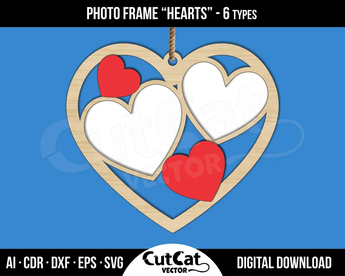 Heart Photo Collage Frame laser cut file
