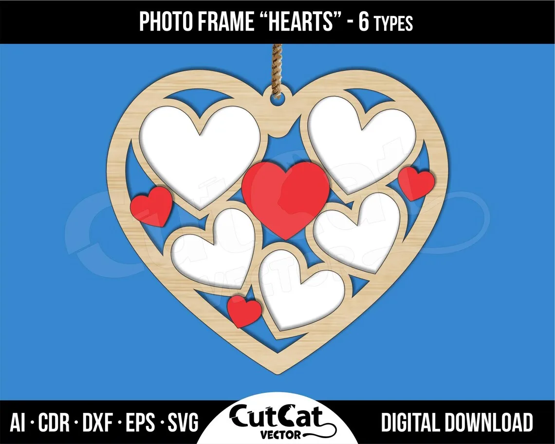 Heart Photo Collage Frame laser cut file – view 4