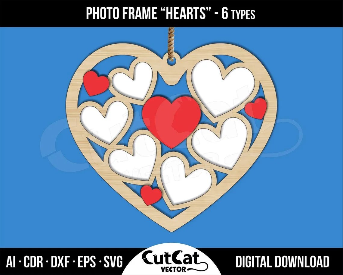 Heart Photo Collage Frame laser cut file – view 5