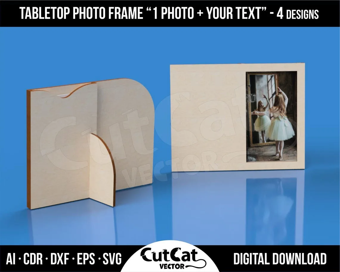 Tabletop Photo Frame with Text Area laser cut file