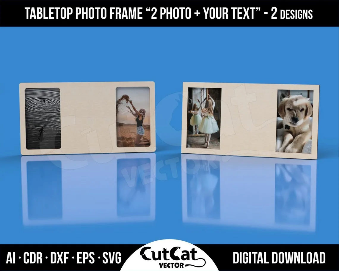 Two Photo Frame with Custom Text Panel laser cut file – view 4