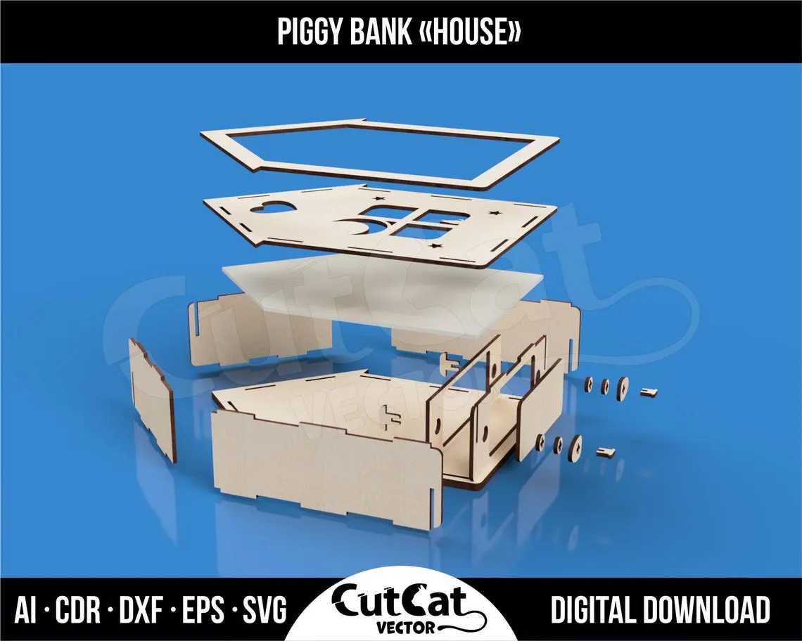 House Piggy Bank laser cut file – view 3