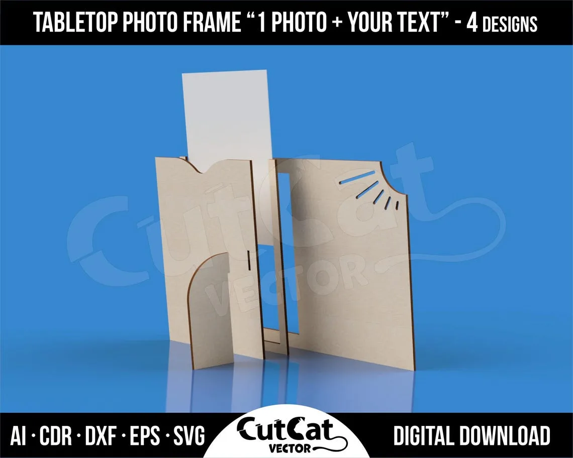Tabletop Photo Frame with Text Area laser cut file – view 4