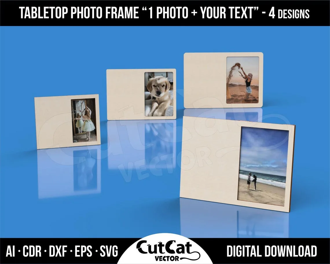 Tabletop Photo Frame with Text Area laser cut file – view 5