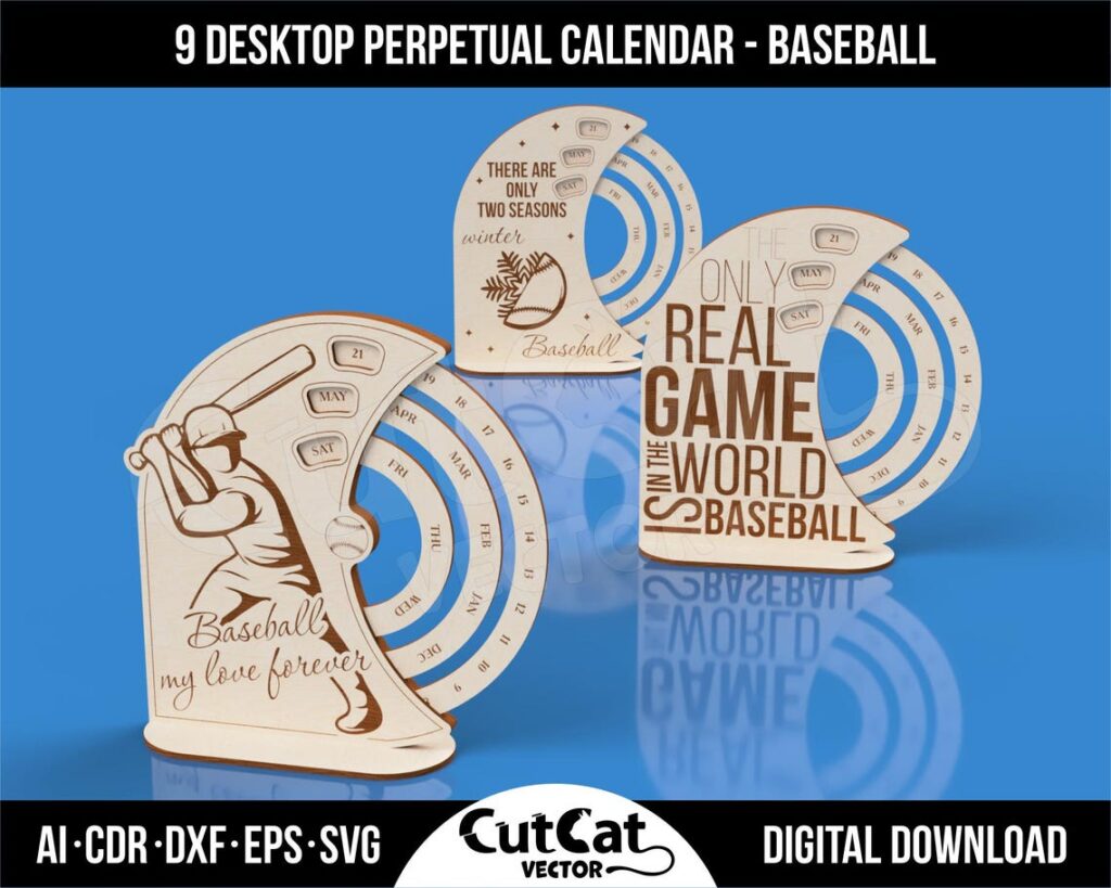 Baseball Perpetual Calendar SVG – 9 Scoreboard-Style Desk Designs