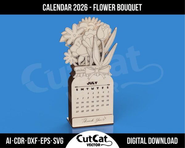 2027 Flower Bouquet Desk Calendar SVG – 12 Mason Jar Months