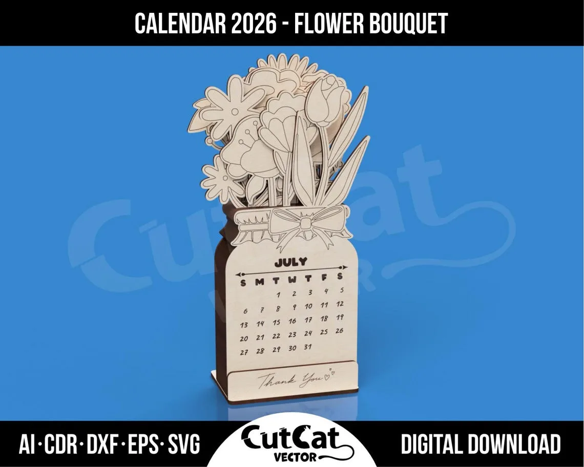2027 Flower Bouquet Desk Calendar laser cut file