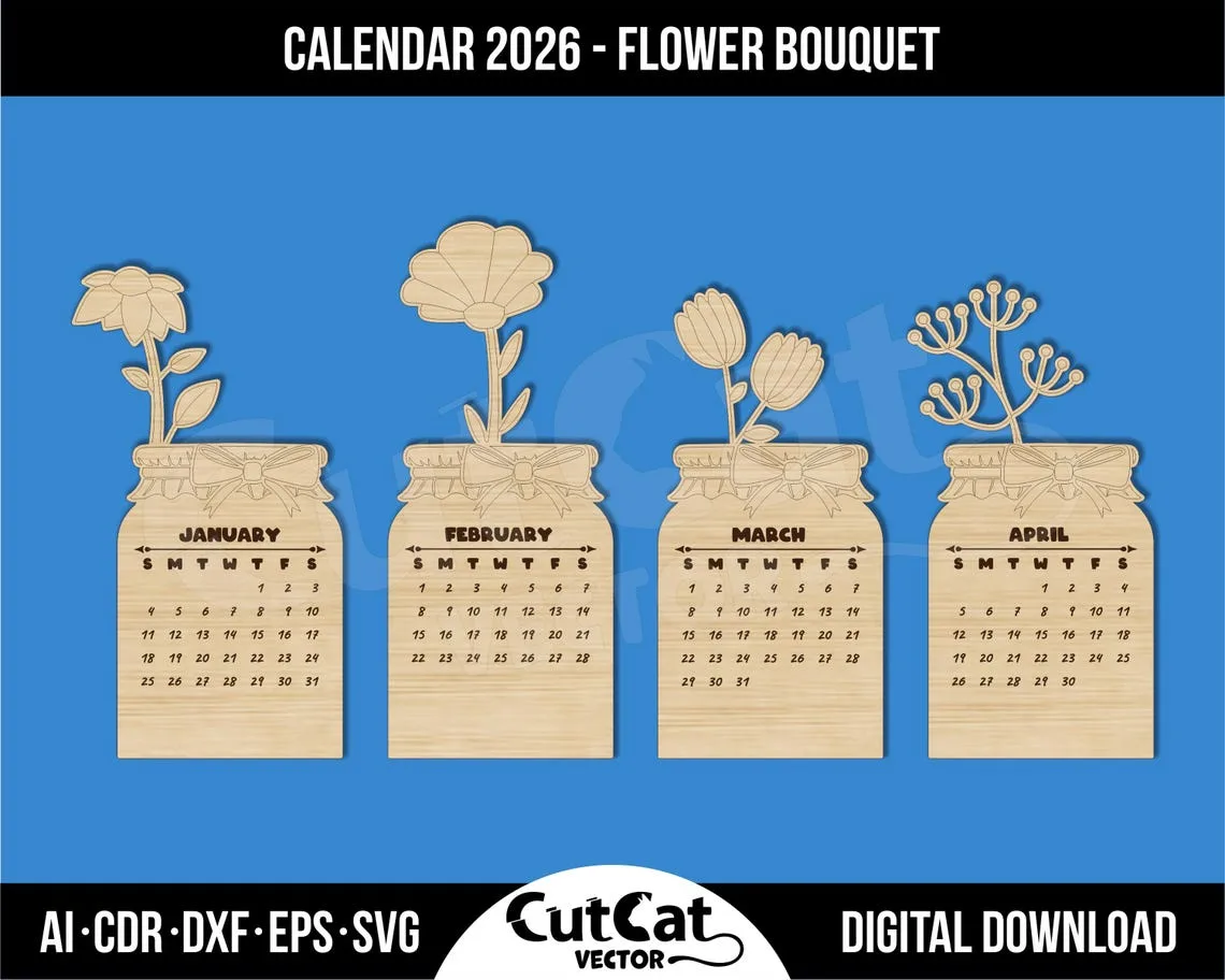 2027 Flower Bouquet Desk Calendar laser cut file – view 5