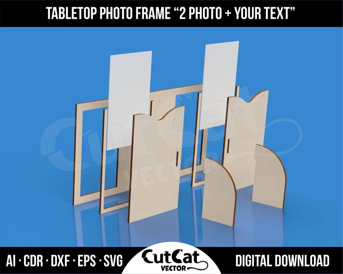 Two Photo Frame with Custom Text Panel laser cut file – view 3