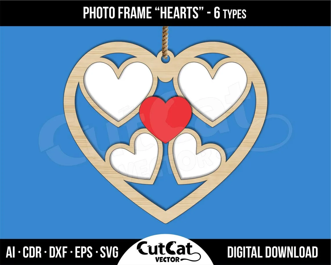 Heart Photo Collage Frame laser cut file – view 3