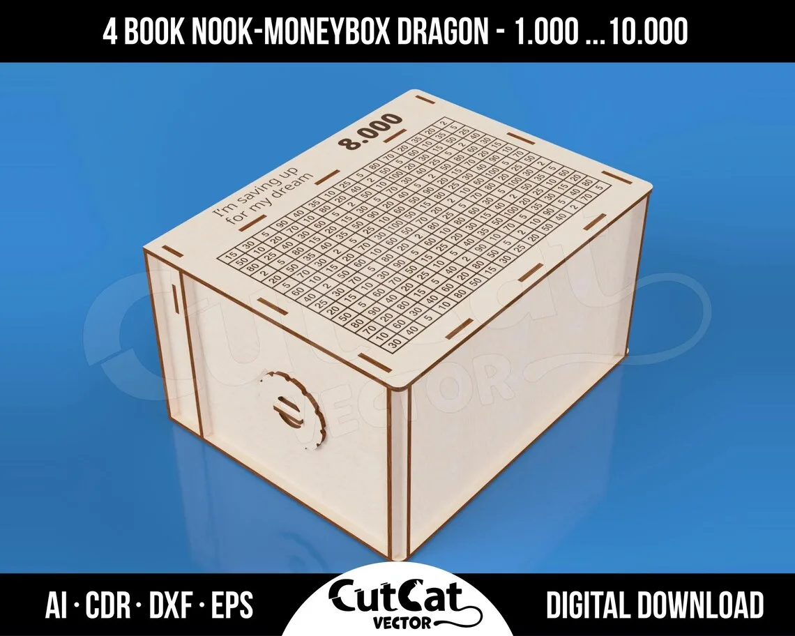 Dragon Book Nook Coin Bank laser cut file – view 5