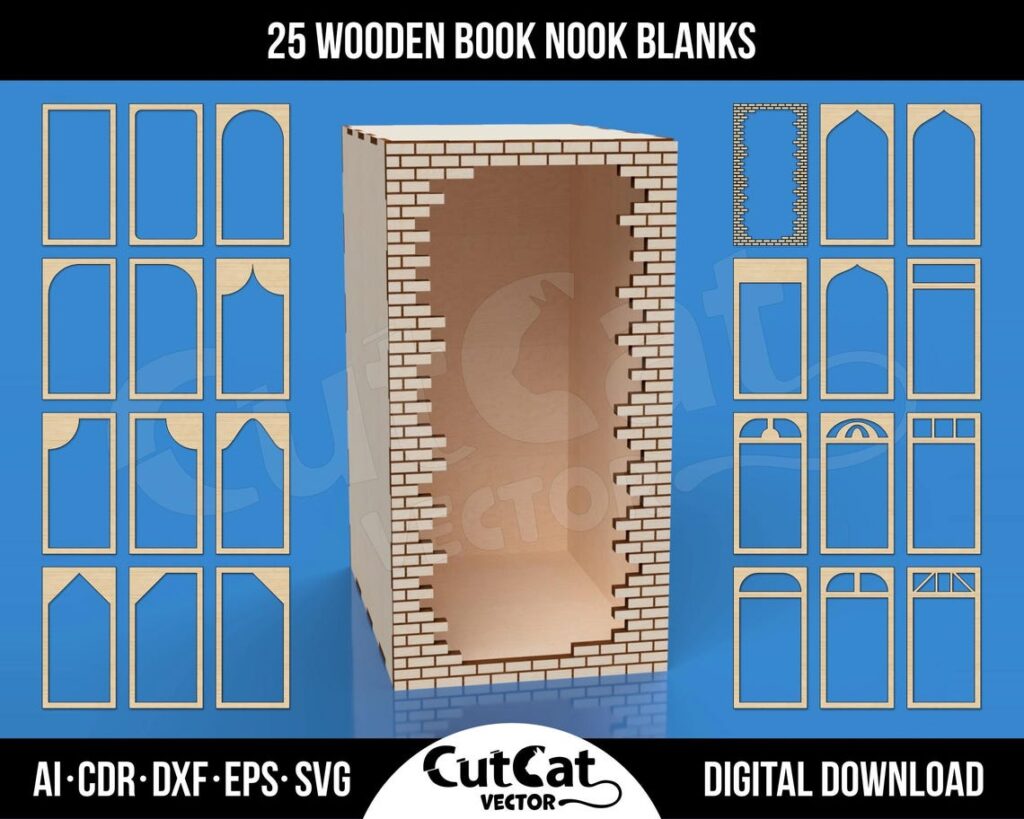 Book Nook SVG Bundle – 25 Decorative Fronts for DIY Bookshelf Inserts